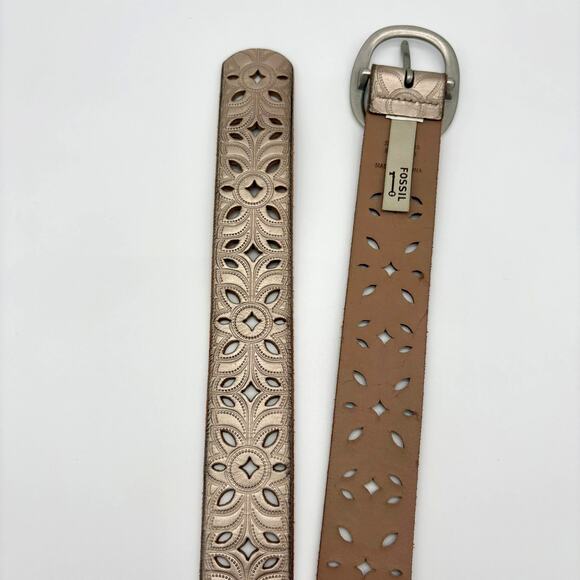 Fossil Cutout Leather Belt Size S Metallic Beige Boho Western Festival Style main image 5
